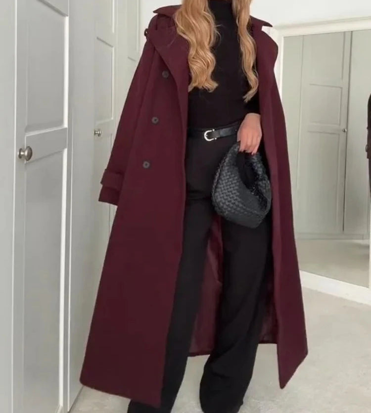 Évelyne — Manteau classique élégant rouge bordeau