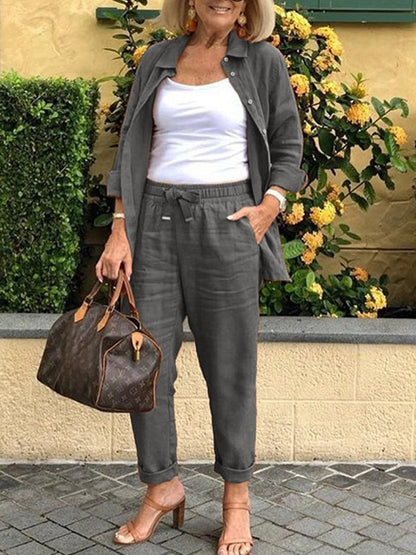 Nathalie — Ensemble Chemise & Pantalon Élégant et Polyvalent