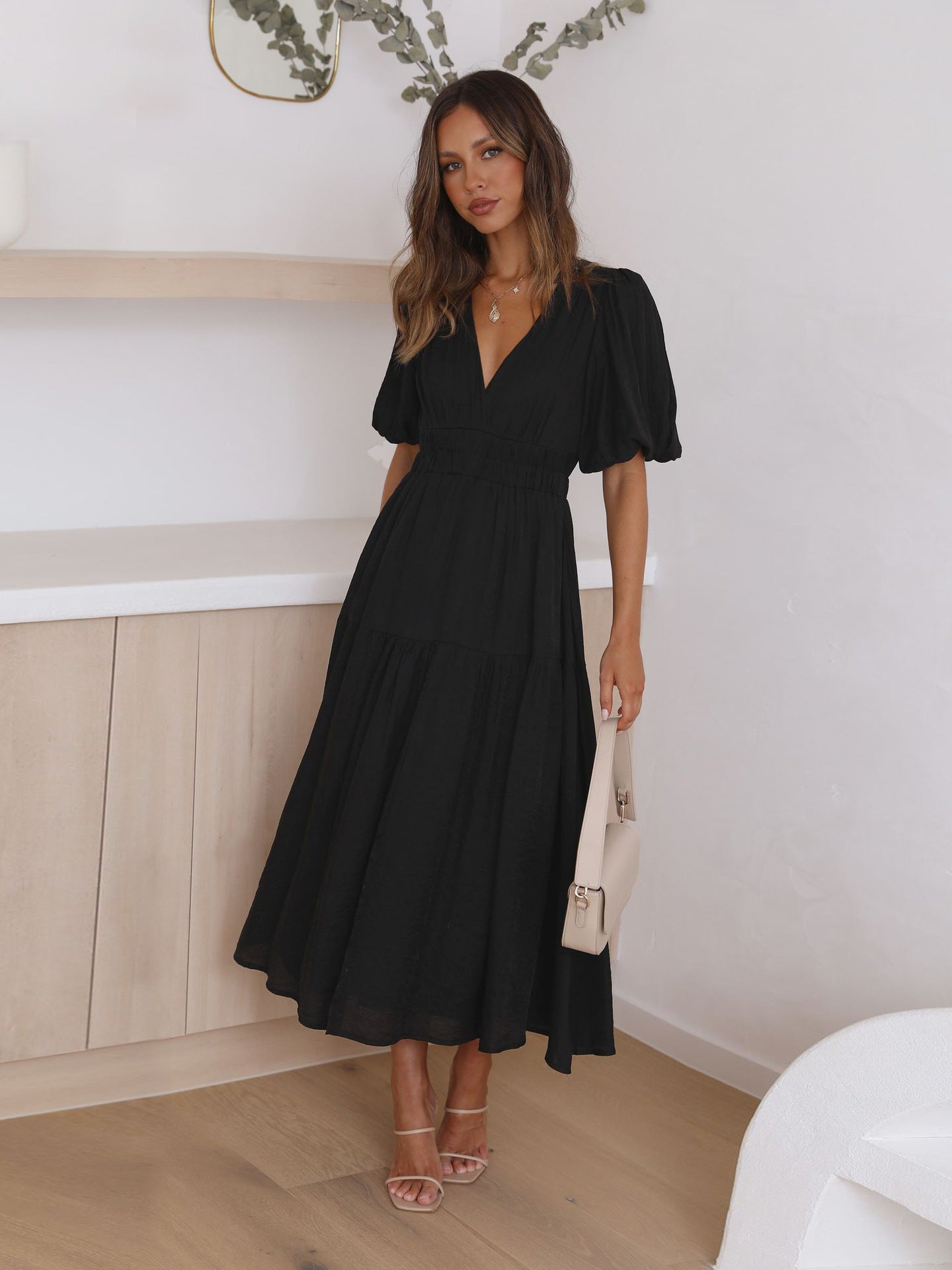 Jeanne — Robe longue bohème à manches bouffantes