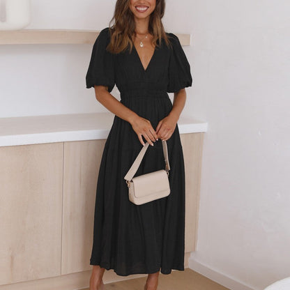 Jeanne — Robe longue bohème à manches bouffantes