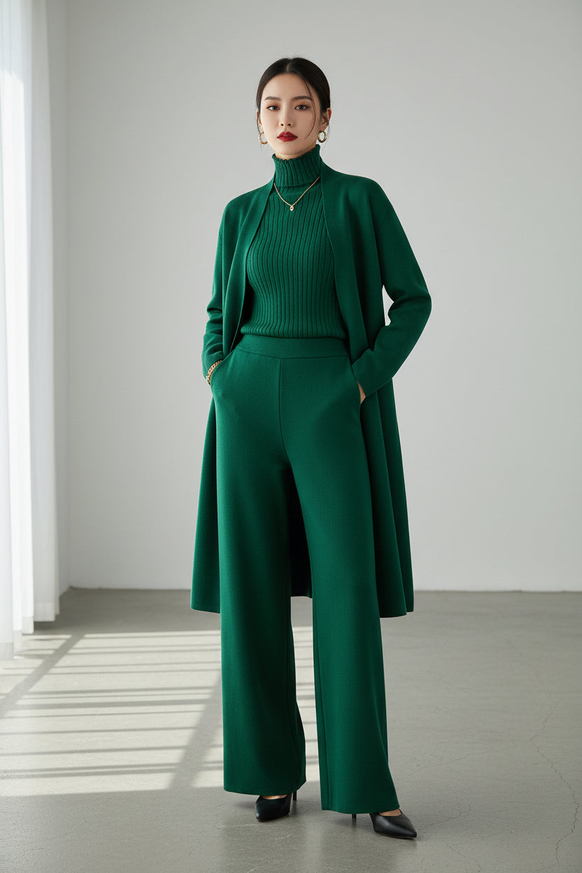 Françoise — Ensemble 3 Pièces avec Cardigan Long