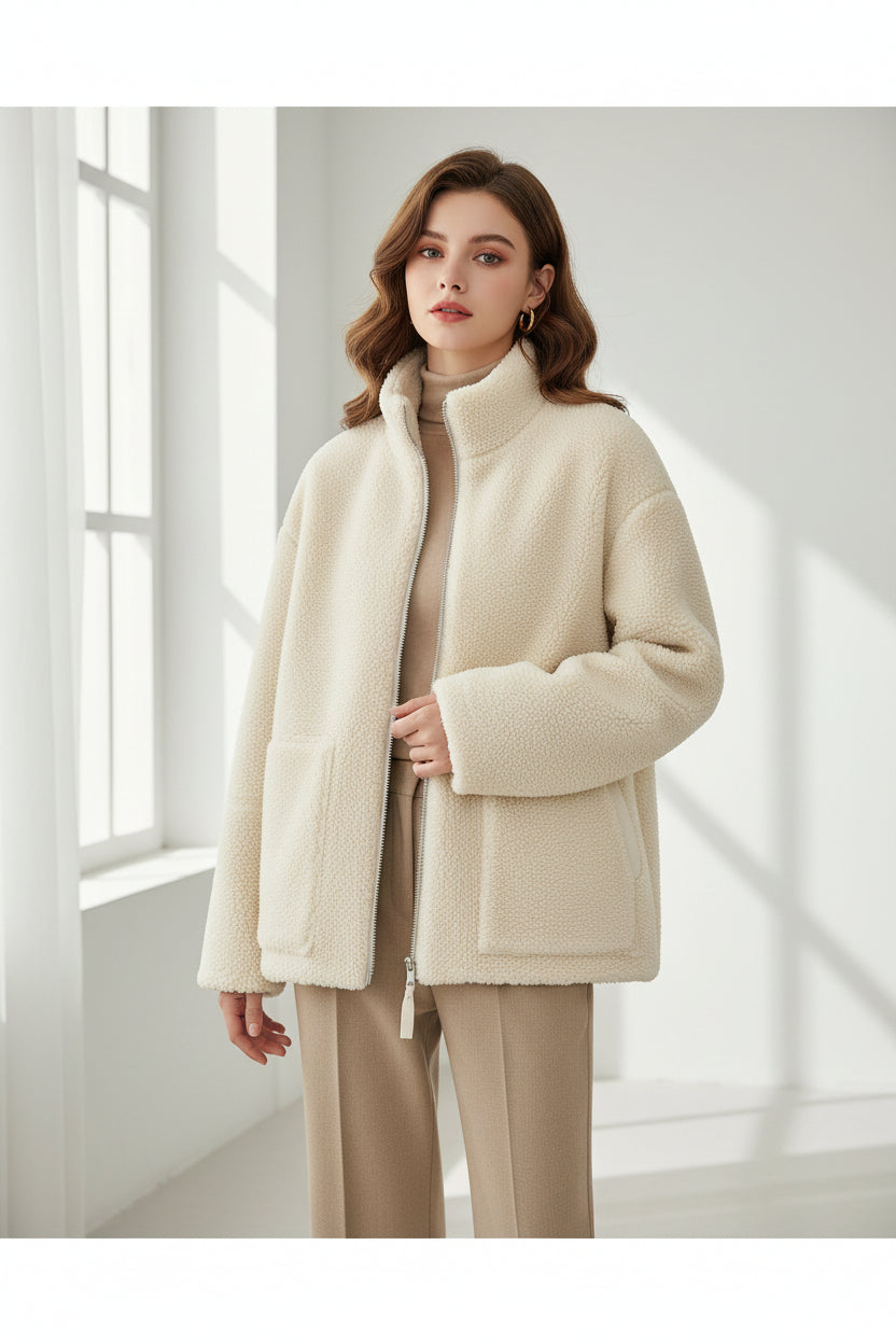 Sabrina — Manteau en laine d'agneau à col roulé