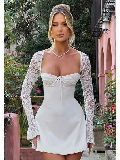 Évelyne — Robe manches dentelle chic