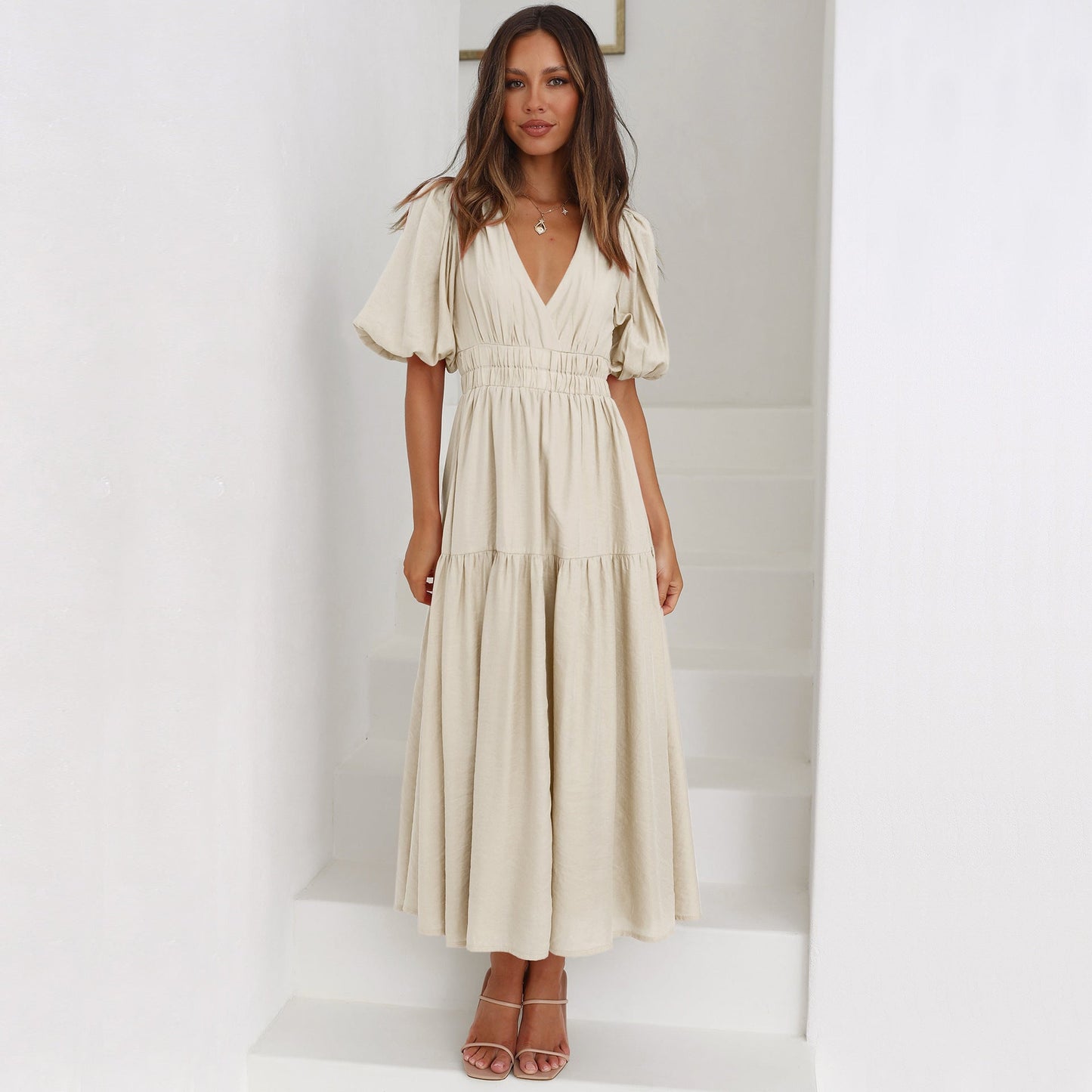 Jeanne — Robe longue bohème à manches bouffantes