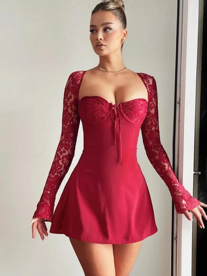 Évelyne — Robe manches dentelle chic