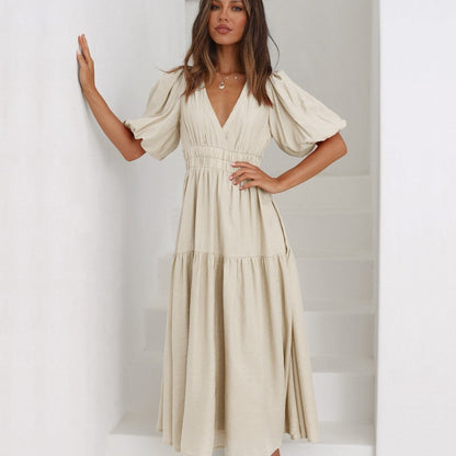 Jeanne — Robe longue bohème à manches bouffantes