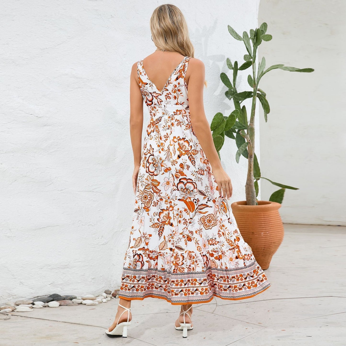 Olympe — Robe d'été longue à col en V