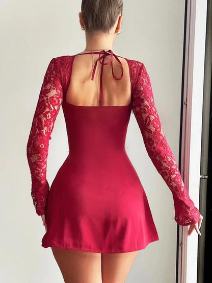 Évelyne — Robe manches dentelle chic