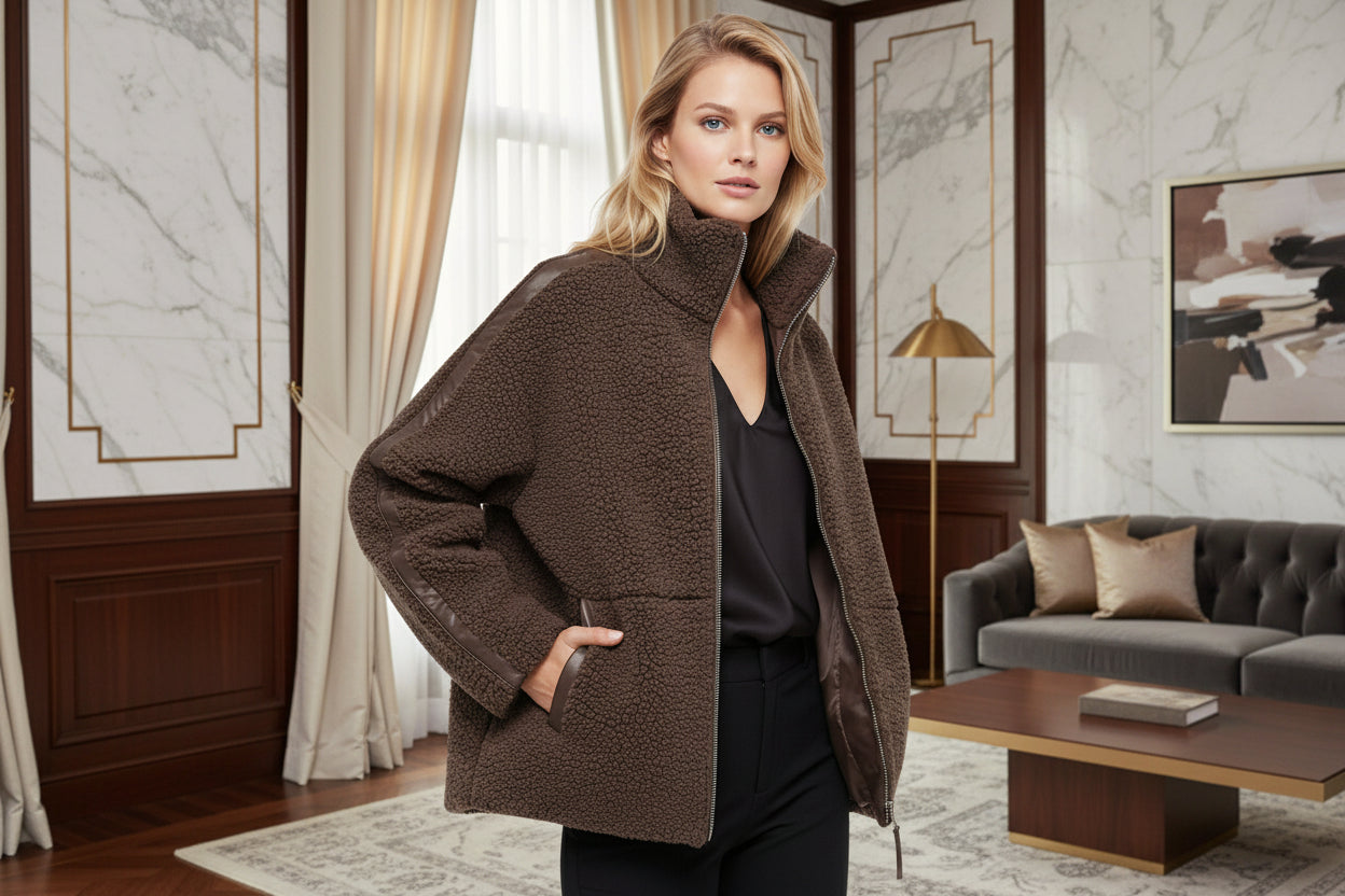 Sabrina — Manteau en laine d'agneau à col roulé