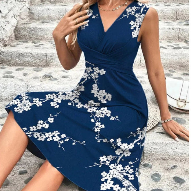 Louise — Robe mi-longue sans manches à col en V