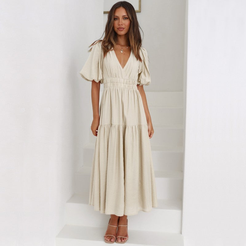 Jeanne — Robe longue bohème à manches bouffantes