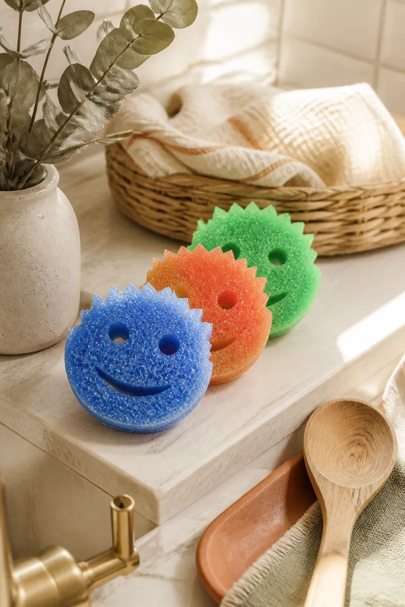 Scrub sponges on a sink
