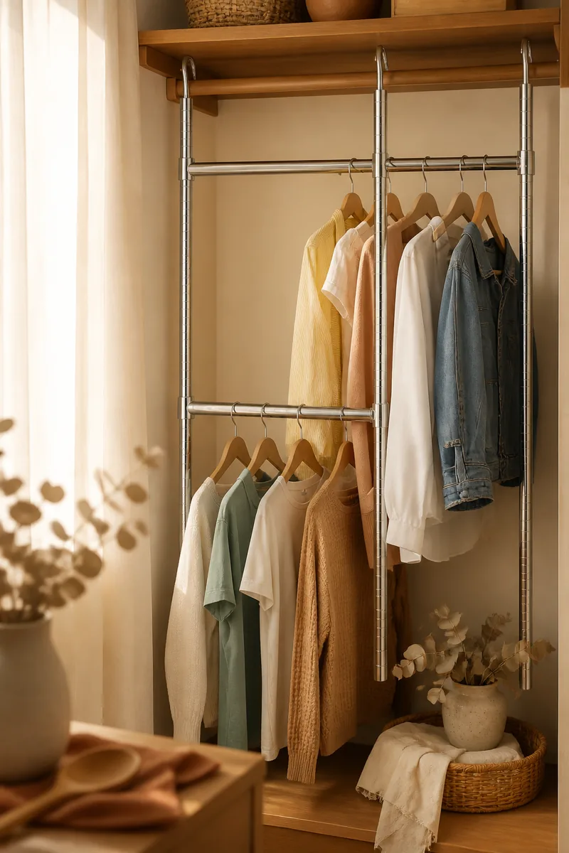 A closet with a second hanging rod doubling space
