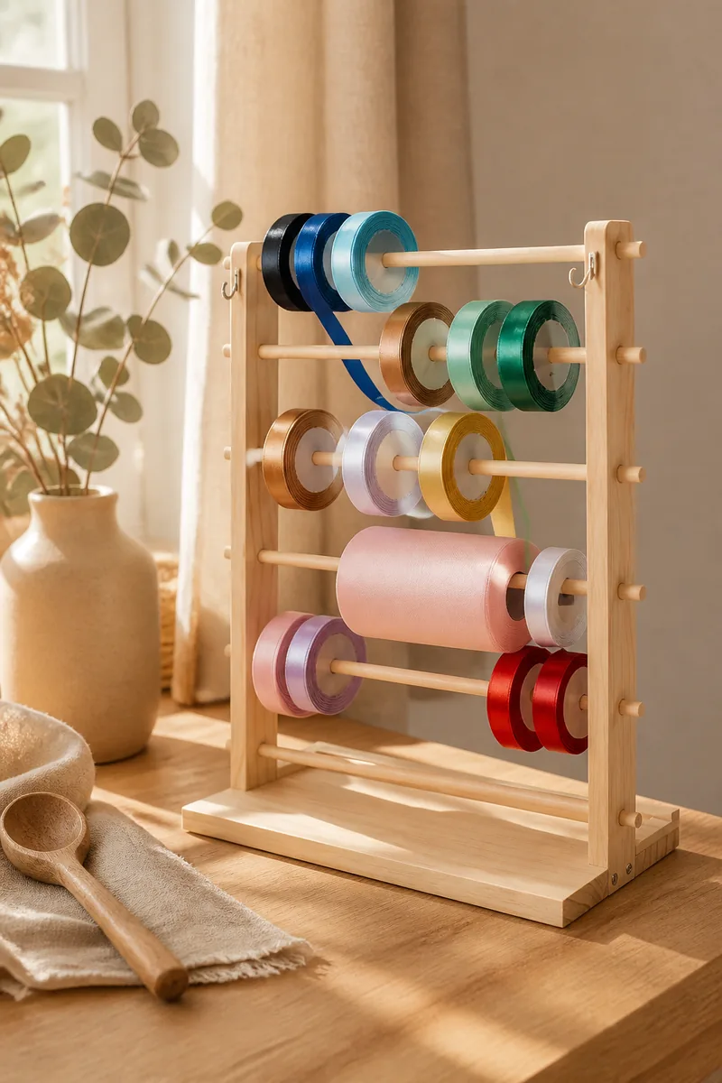 A ribbon organizer with spools