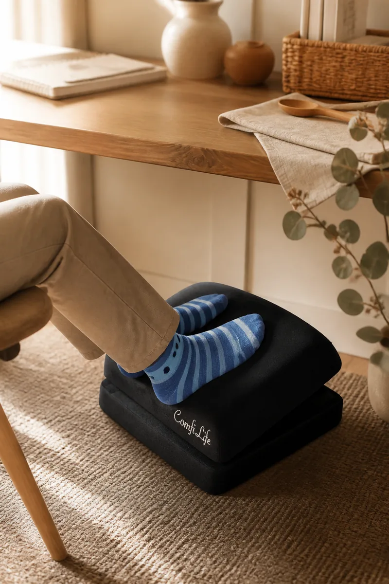 A footrest under a desk