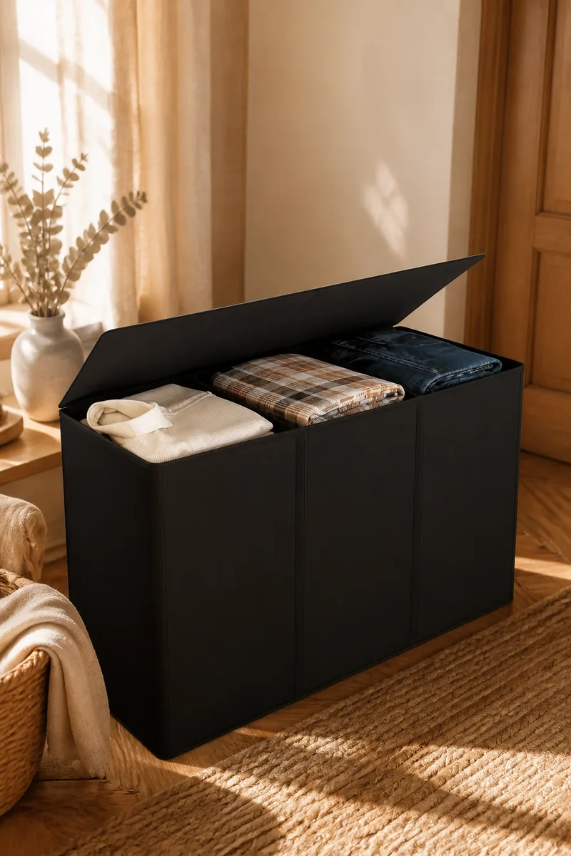 A sorter hamper with separated lights and darks