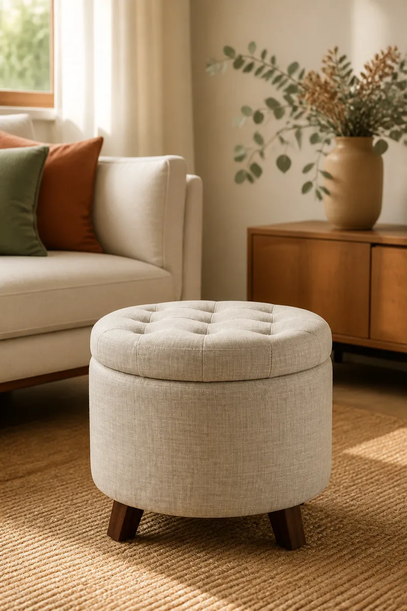 A storage pouf in a living room