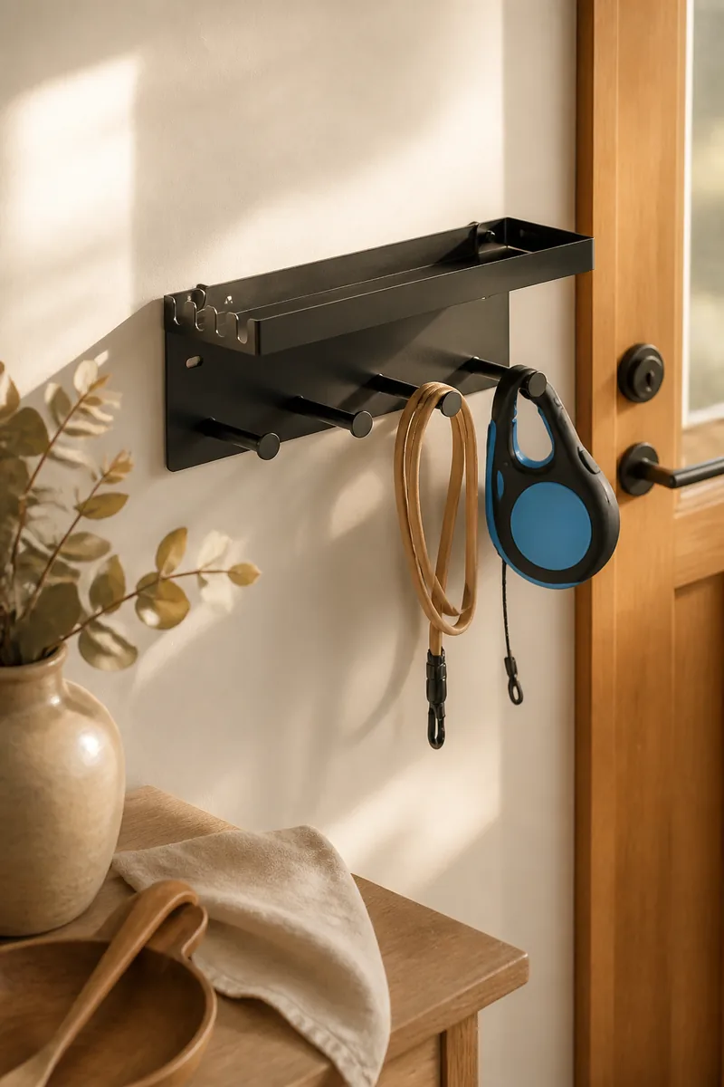 A leash holder by a door