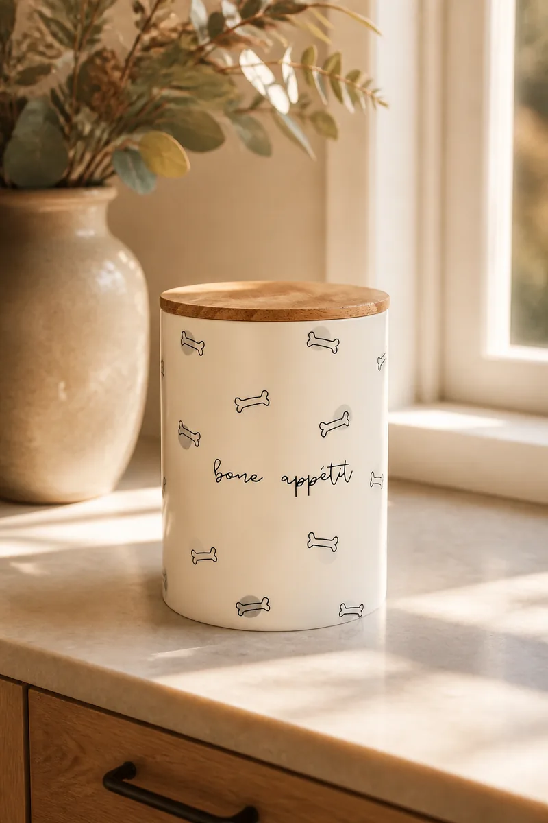 A treat jar on a counter