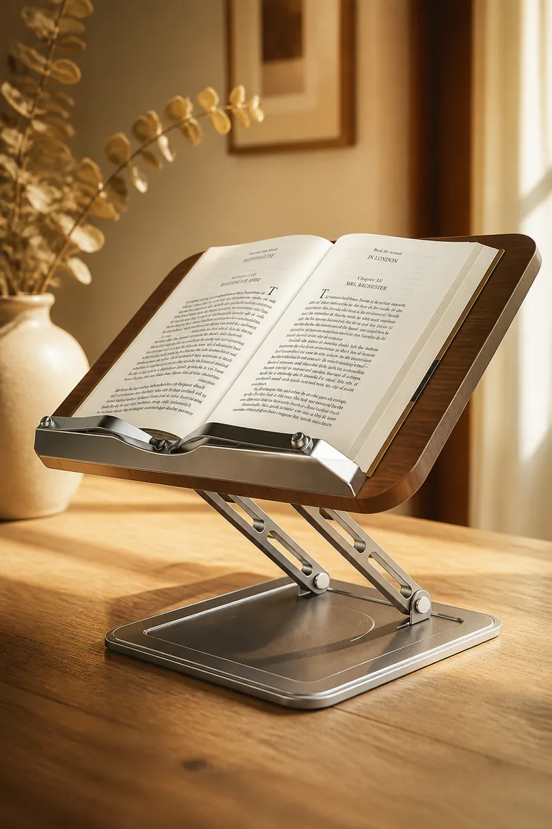 A book stand with a textbook