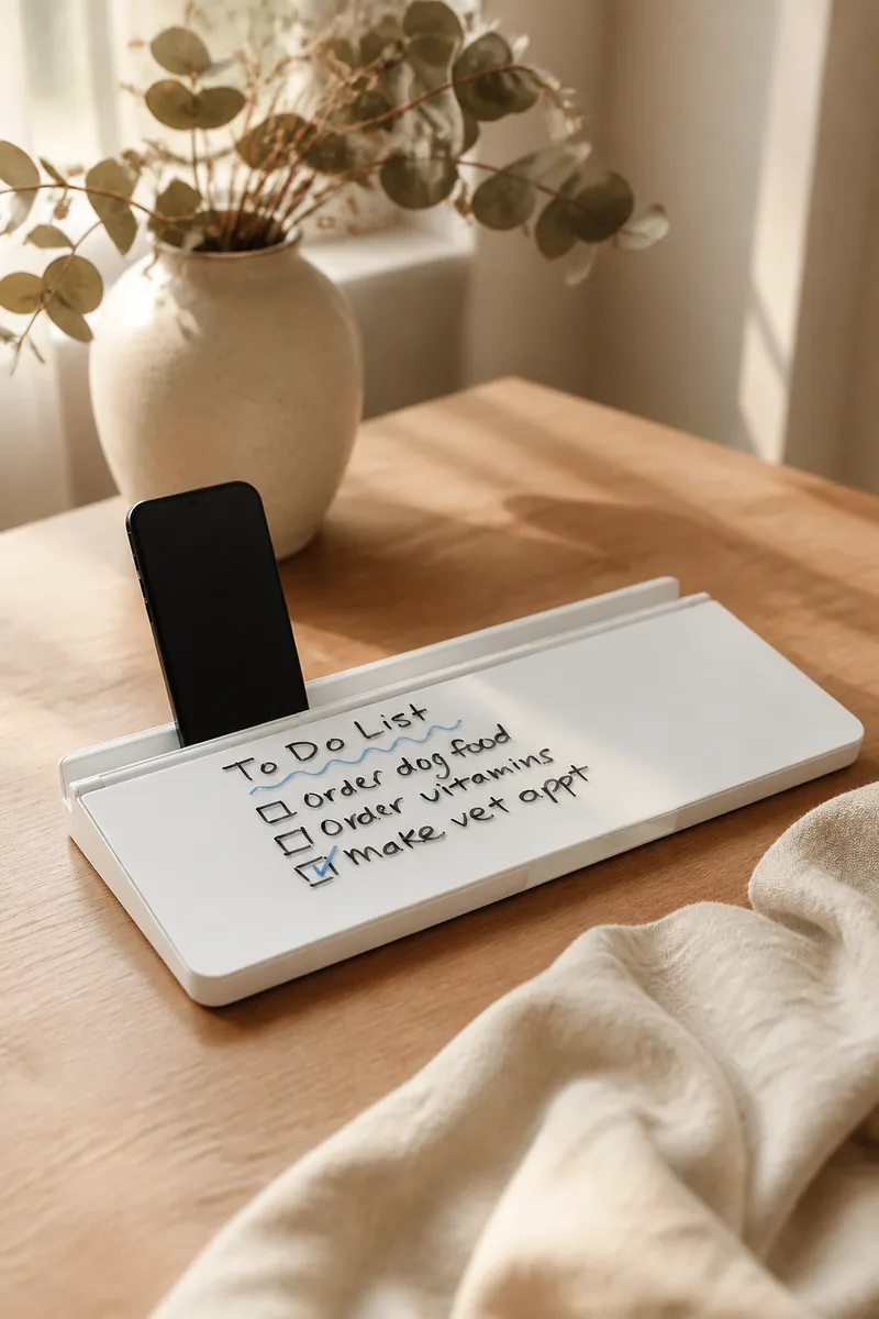 A desktop whiteboard with notes