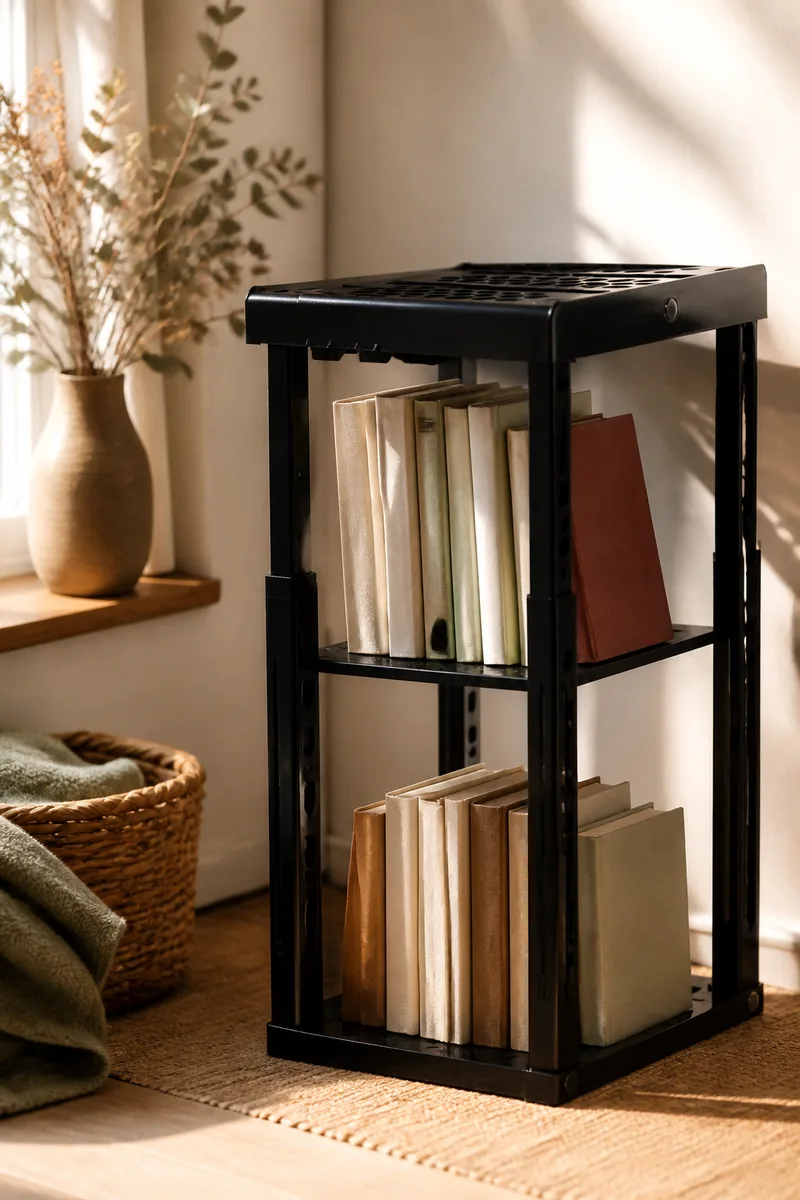 A locker shelf with books