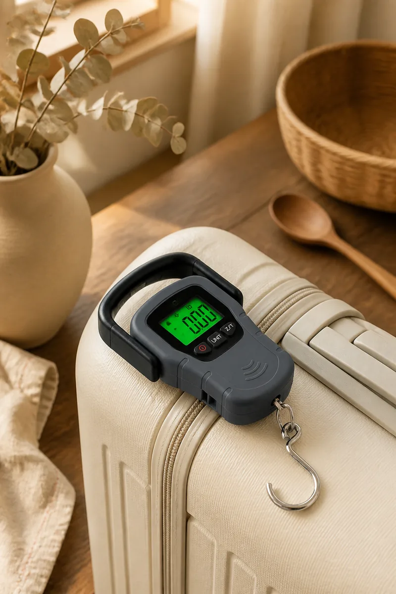 A luggage scale with a suitcase