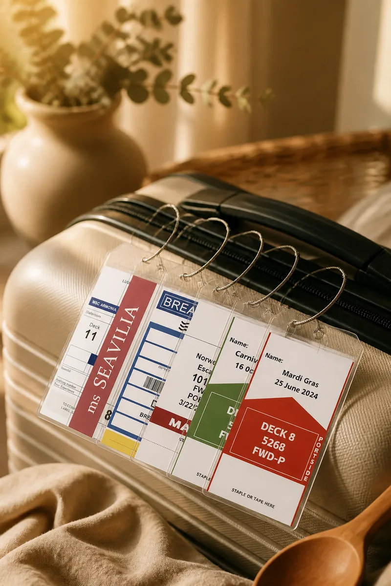 Luggage tags on a suitcase
