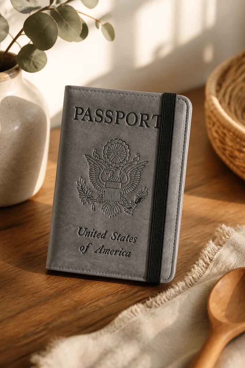 A passport holder with a boarding pass